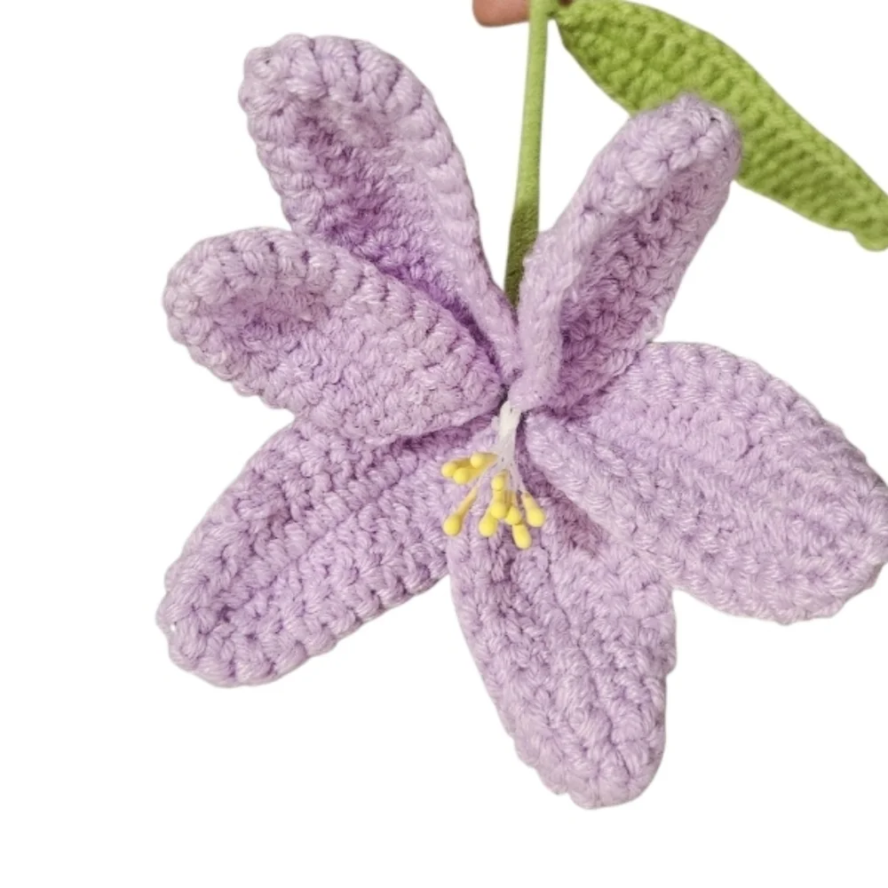 Handmade Crochet Purple Flower Easter Spring Eco Decor Bendable Stem Faux Floral